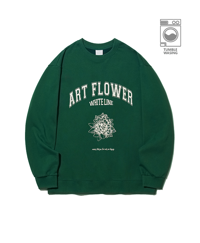 Art Flower Old School Dalia Emblem Semi-over Fit Sweatshirt IRT121 Deep green