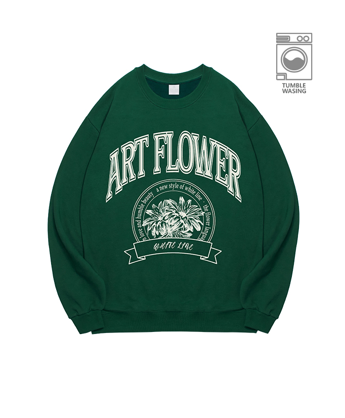 Art Flower Old School Daisy emblem semi-overfit sweatshirt IRT142 deep green