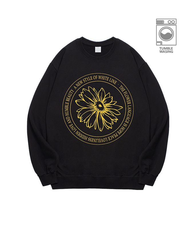 Art Flower Circle Daisy Symbol lettering semi-overfit sweatshirt IRT141 black
