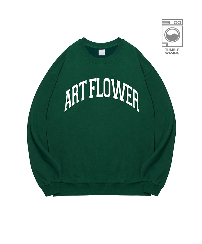 Art Flower Arch Lettering Semi-over Fit Sweatshirt IRT125 Deep Green