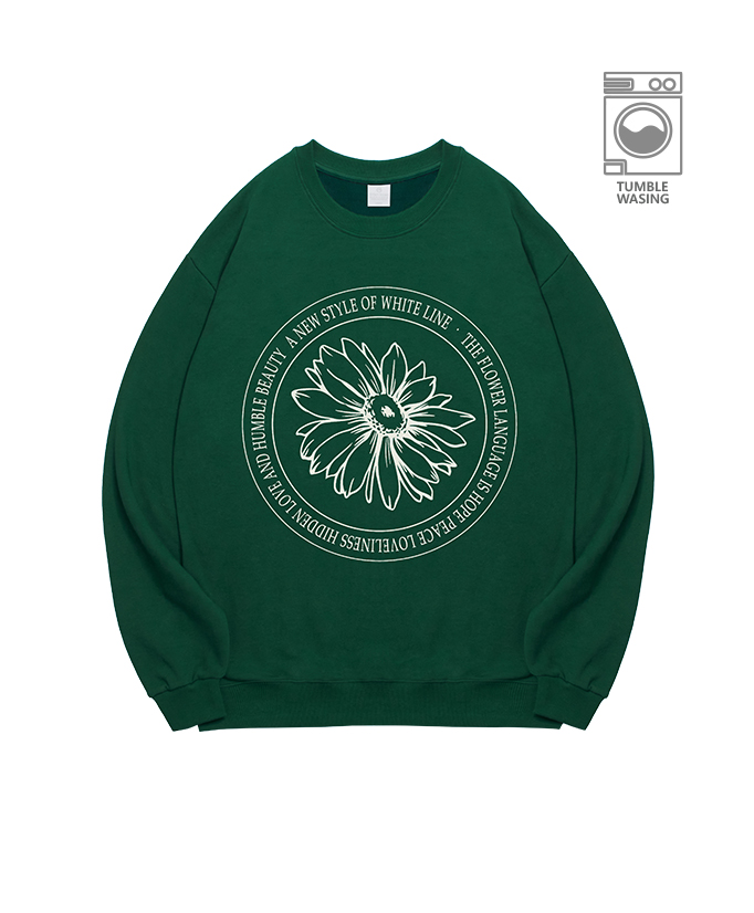 Art Flower Circle Daisy Symbol lettering semi-overfit sweatshirt IRT141 deep green
