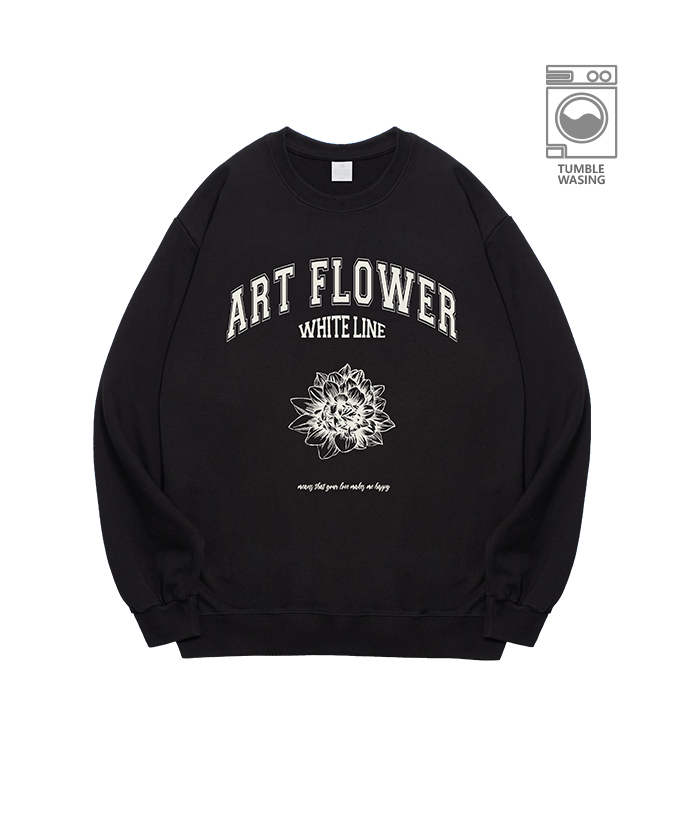 Art Flower Old School Dalia Emblem Semi-over Fit Sweatshirt IRT121 Black
