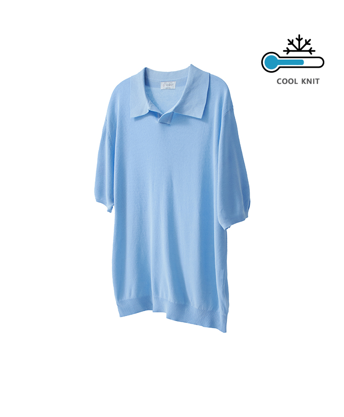 86-IRO321 [Coolknit] Summer Collar Knit Sky Blue