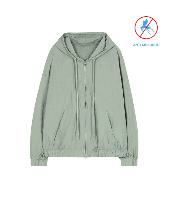86-IRO295 [Anti Mosquito] Windcell hooded zip-up jacket Khaki Gray