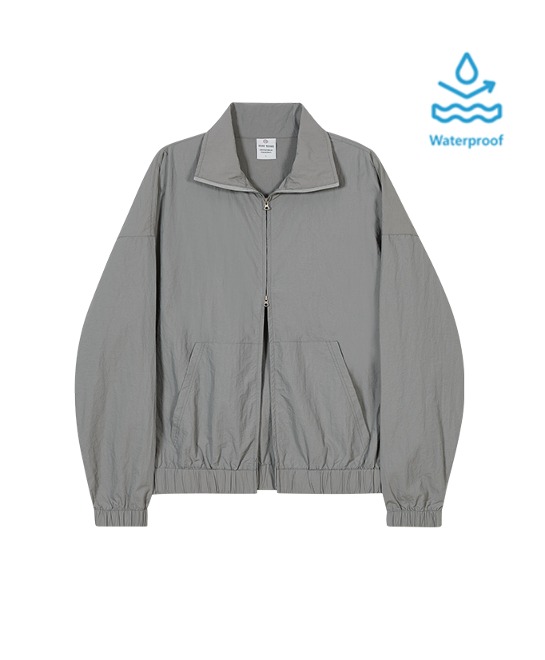 86-IRO287 [Waterproof] Windbreaker Collar Zip-up Jacket Deep Gray