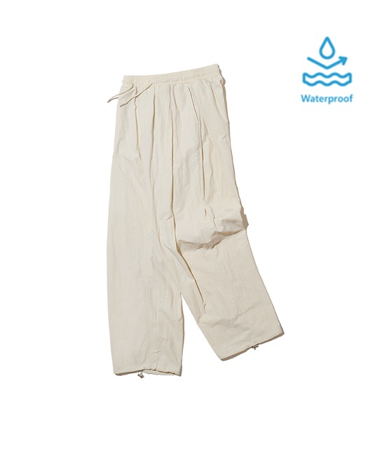 86-IRO282 [Waterproof] Windbreaker Multi-Tuck Wide Pants Ivory
