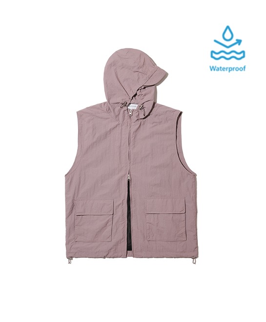 86-IRO288 [Waterproof] Windbreaker Hooded Zip-up Vest Deep Pink