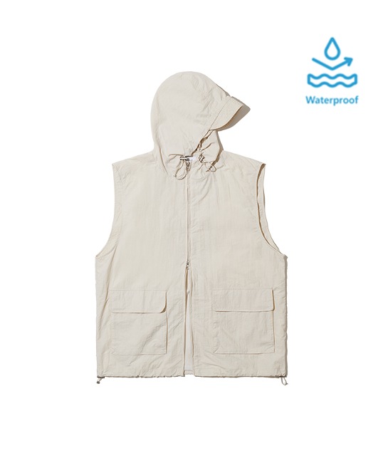 86-IRO288 [Waterproof] Windbreaker Hooded Zip-up Vest Ivory