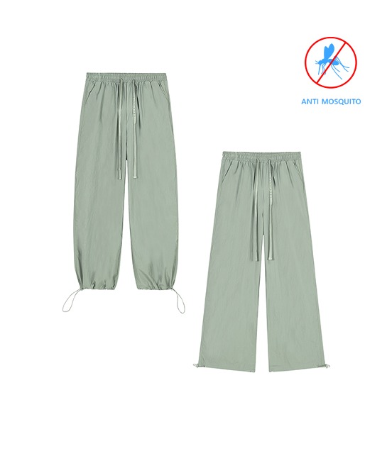 86-IRO294 [Anti Mosquito] Windcell wide string banding pants Khaki Gray
