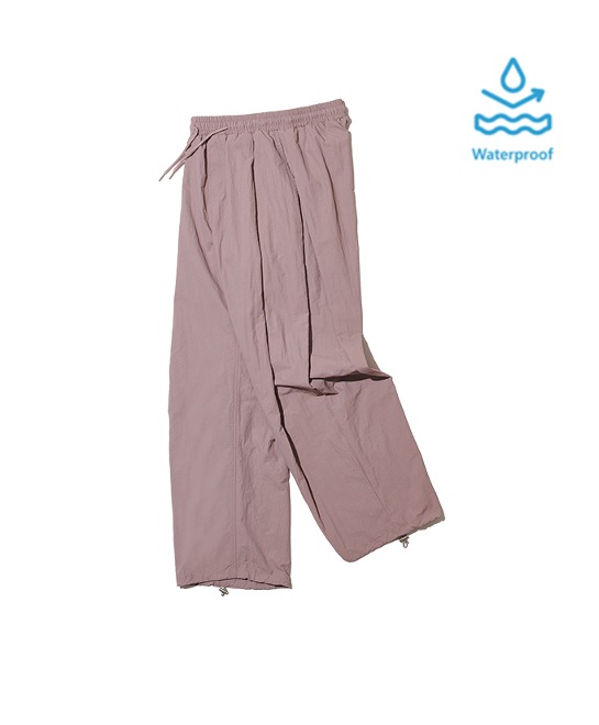 86-IRO282 [Waterproof] Windbreaker Multi-Tuck Wide Pants Deep Pink