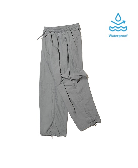 86-IRO282 [Waterproof] Windbreaker Multi-Tuck Wide Pants Deep Gray