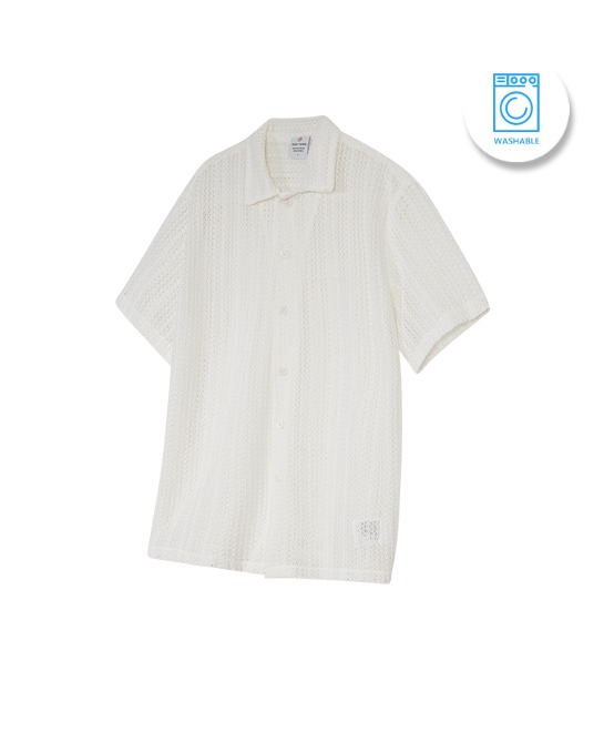 86-IRO256 [Washable] Crochet Open Collar Half Shirt Ivory