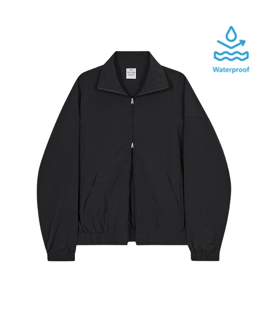 86-IRO287 [Waterproof] Windbreaker Collar Zip-up Jacket Black
