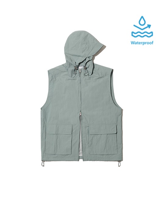 86-IRO288 [Waterproof] Windbreaker Hooded Zip-up Vest Mint