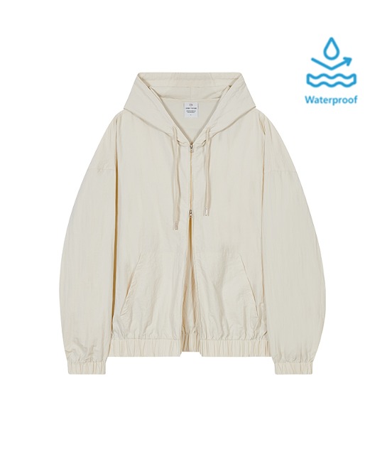 86-IRO286 [Waterproof] Windbreaker Hooded Zip-Up Jacket Ivory