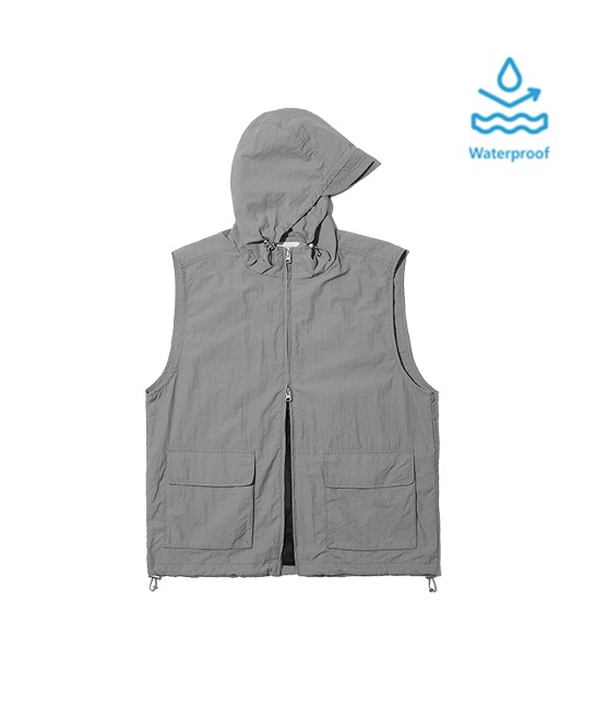 86-IRO288 [Waterproof] Windbreaker Hooded Zip-up Vest Deep Gray