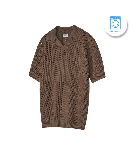 86-IRO317 [Washable] Punching Open V-neck Knit Brown