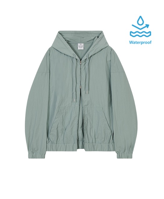 86-IRO286 [Waterproof] Windbreaker Hooded Zip-Up Jacket Mint