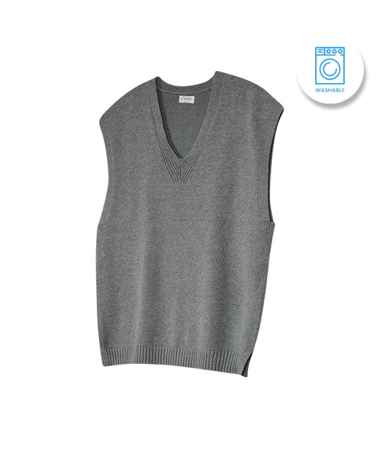 86-IRO316 [Washable] V-neck Knit Vest Deep Gray