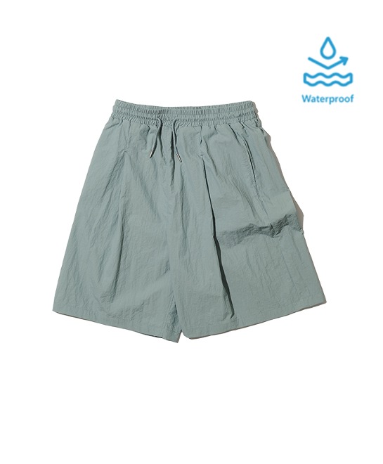 86-IRO281 [Waterproof] Windbreaker V-Tuck Bermuda Half Pants Mint