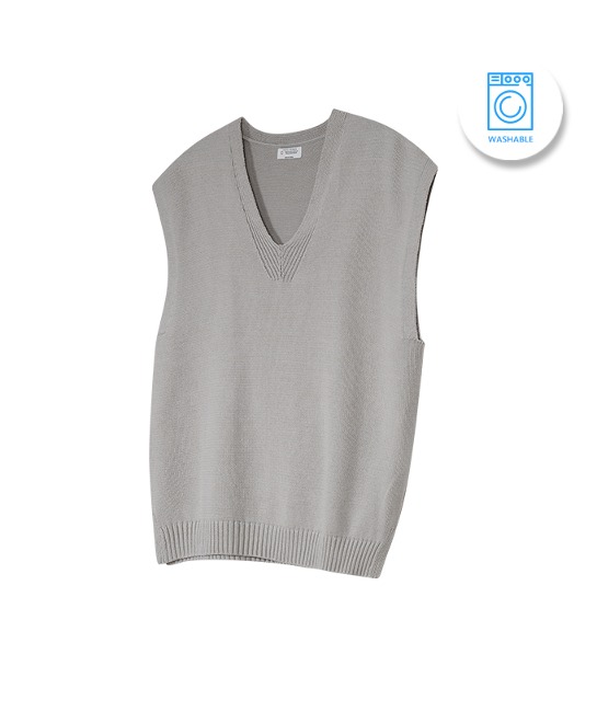 86-IRO316 [Washable] V-neck Knit Vest Gray