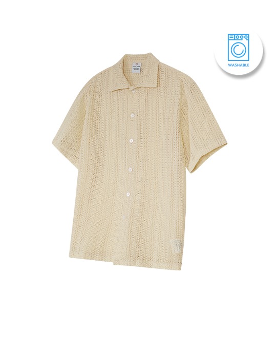 86-IRO256 [Washable] Crochet Open Collar Half Shirt Cream