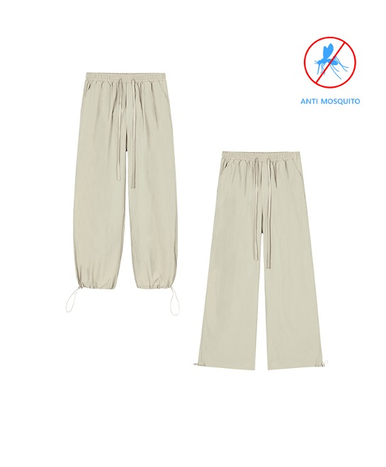 86-IRO294 [Anti Mosquito] Windcell wide string banding pants Ivory