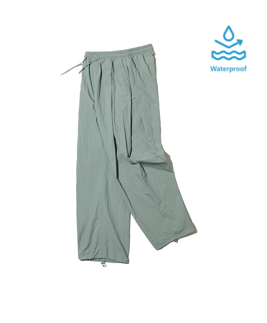 86-IRO282 [Waterproof] Windbreaker Multi-Tuck Wide Pants Mint