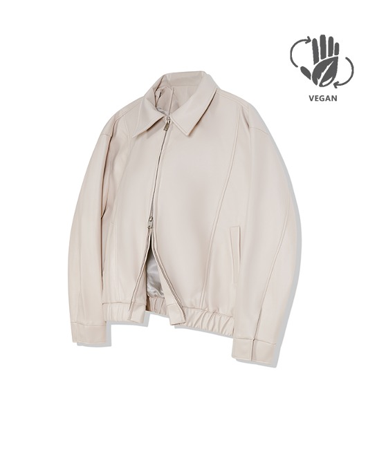 86-IRO230 [Vegan Leather] Curved Stitch Blouson Leather Jacket Ivory
