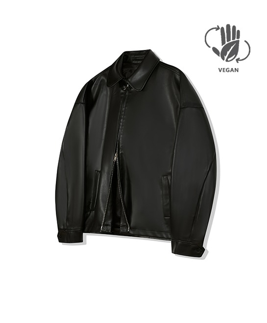 86-IRO312 [Vegan leather] Neck Point minimal leather jacket Black