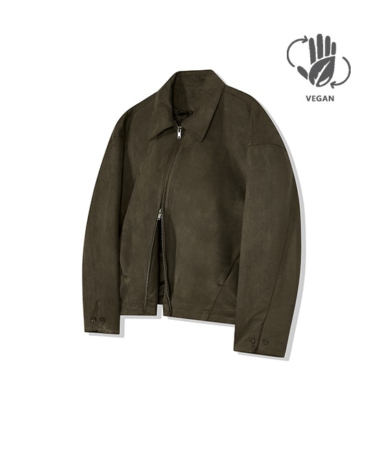 86-IRO161 [Vegan Suede] Hidden Pocket Collar Suede Jacket Khaki