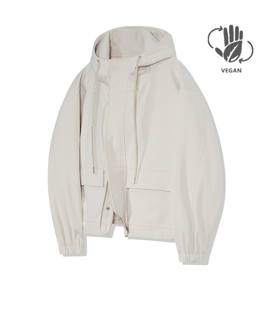 86-IRO244 Back-flap Hooded String Jacket Ivory