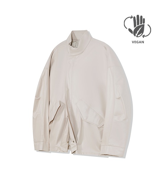 86-IRO232 [Vegan Leather] Half String Fish-Tail Leather Jacket Ivory