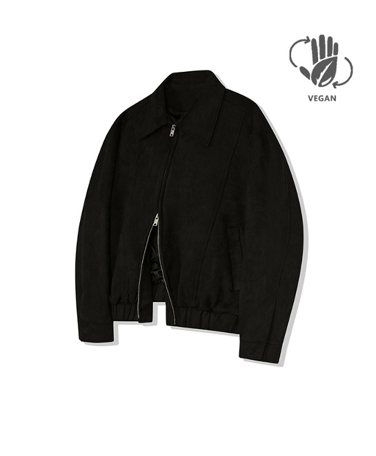 86-IRO231 [Vegan Suede] Curved Stitch Blouson Suede Jacket Black