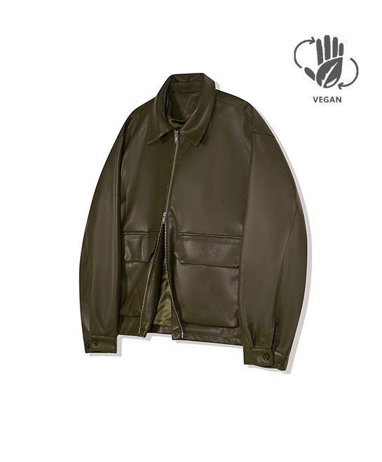 [vegan leather] Cruelty-Free single  collar neck leather jacket iro086 olive