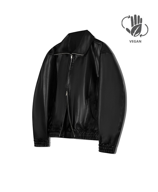 86-IRO254 [Vegan Leather] Curved Bomber Leather Jacket Black