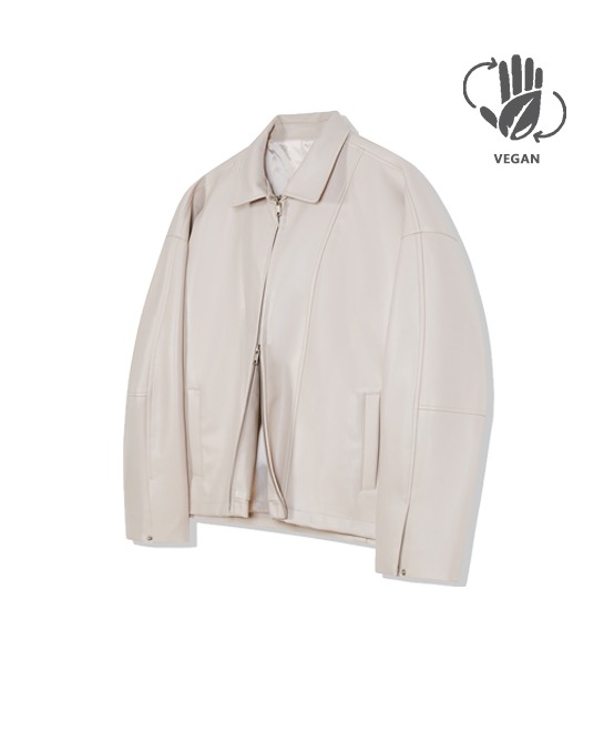 86-IRO308 [Vegan Leather] V-Line Stitch Leather Jacket Ivory