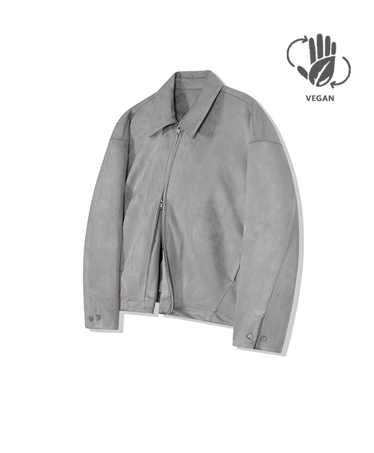 86-IRO161 [Vegan Suede] Hidden Pocket Collar Suede Jacket Gray