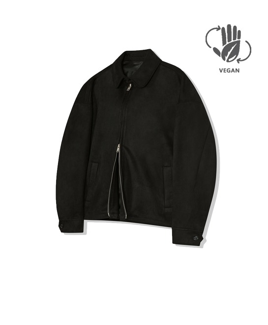 86-IRO313 [Vegan suede] Neck Point minimal suede jacket Black