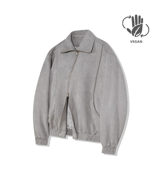 86-IRO253 [Vegan Suede] Curved Bomber Suede Jacket Gray