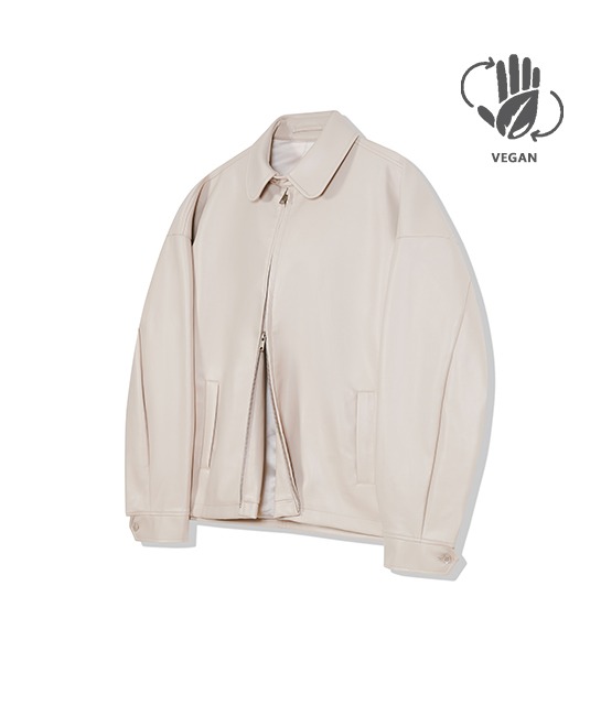 86-IRO312 [Vegan leather] Neck Point minimal leather jacket Ivory