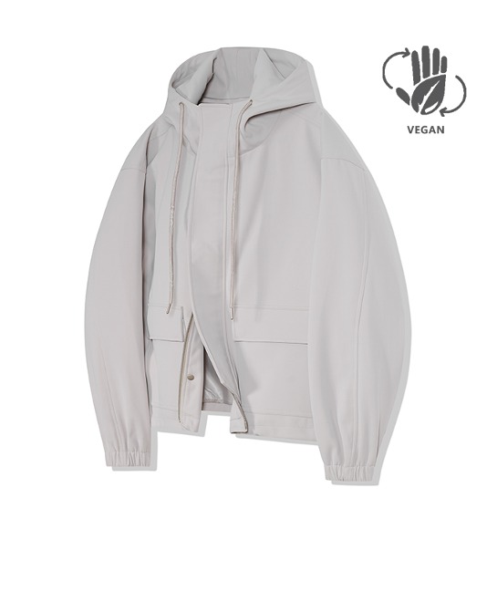 86-IRO244 Back-flap Hooded String Jacket Light Gray