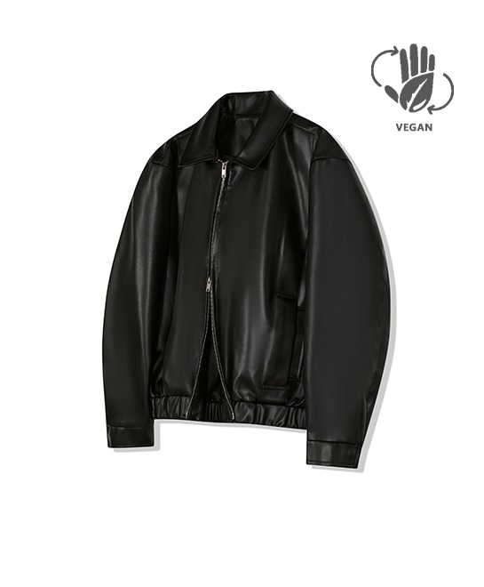 86-IRO310 [Vegan Leather] Double Layer Pocket Leather Jacket Black