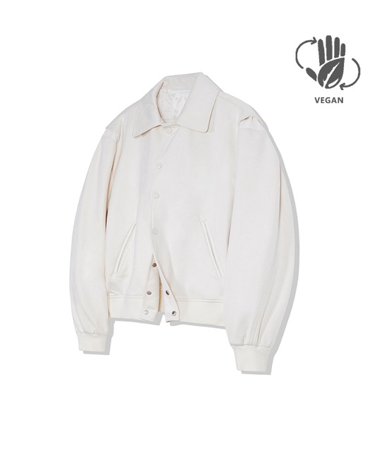 86-IRO195 [Vegan Suede] Collar Neck Varsity Suede Jacket Ivory