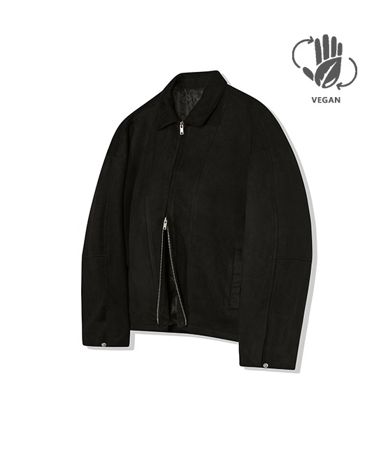 86-IRO309 [Vegan suede] V-line stitch suede jacket Black