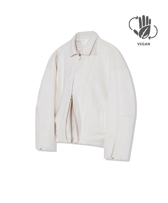 86-IRO309 [Vegan suede] V-line stitch suede jacket Ivory