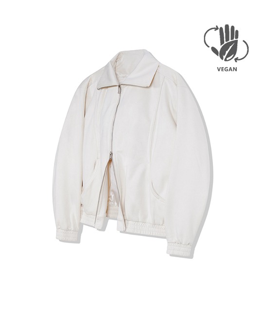 86-IRO253 [Vegan Suede] Curved Bomber Suede Jacket Ivory