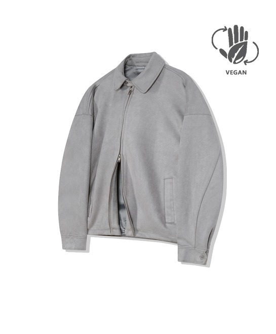 86-IRO313 [Vegan suede] Neck Point minimal suede jacket Gray