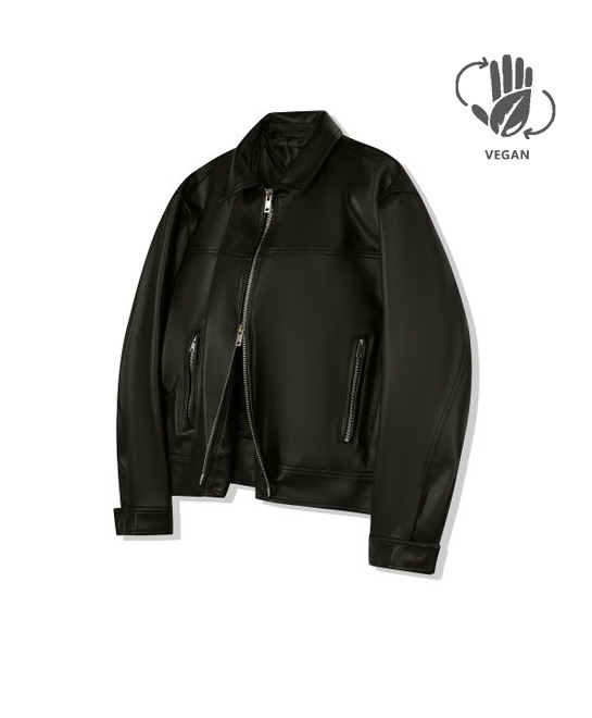 86-IRO236 [Vegan Leather] Biker Collar Leather Jacket Black