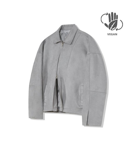 86-IRO309 [Vegan suede] V-line stitch suede jacket Gray